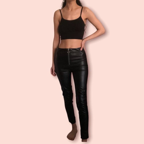 ZARA Black Faux-Leather Pants - Picture 1 of 9